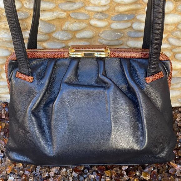 Colombo Vintage Black Leather and Snakeskin Shoulder Bag. EUC! - Picture 1 of 12